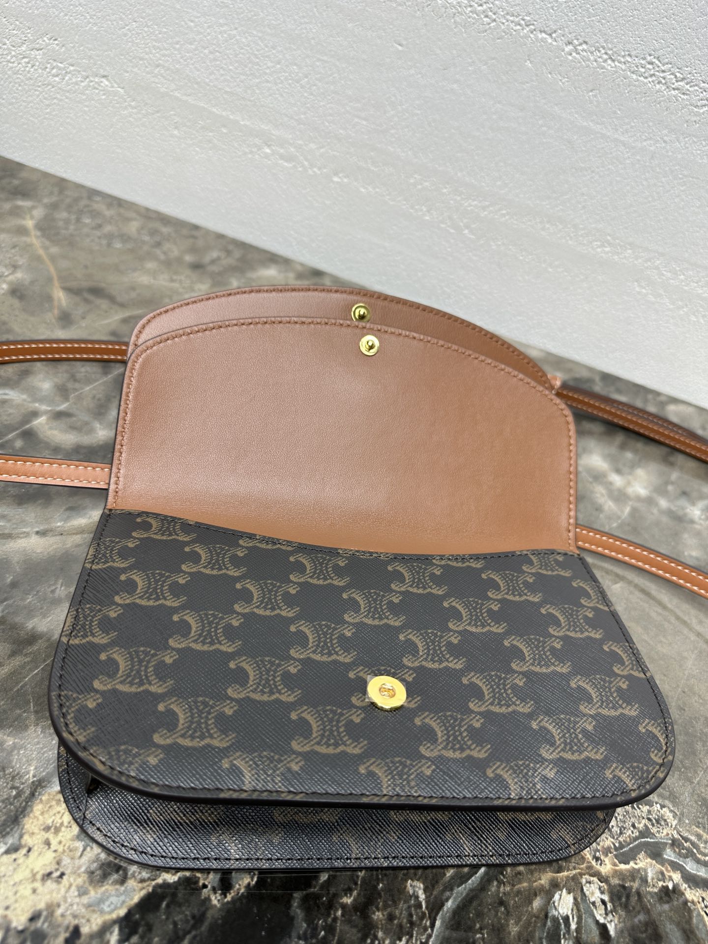 [TOP] CELINE Duo Shoulder Bag Triomphe Printed 20×13x6cm - Brown