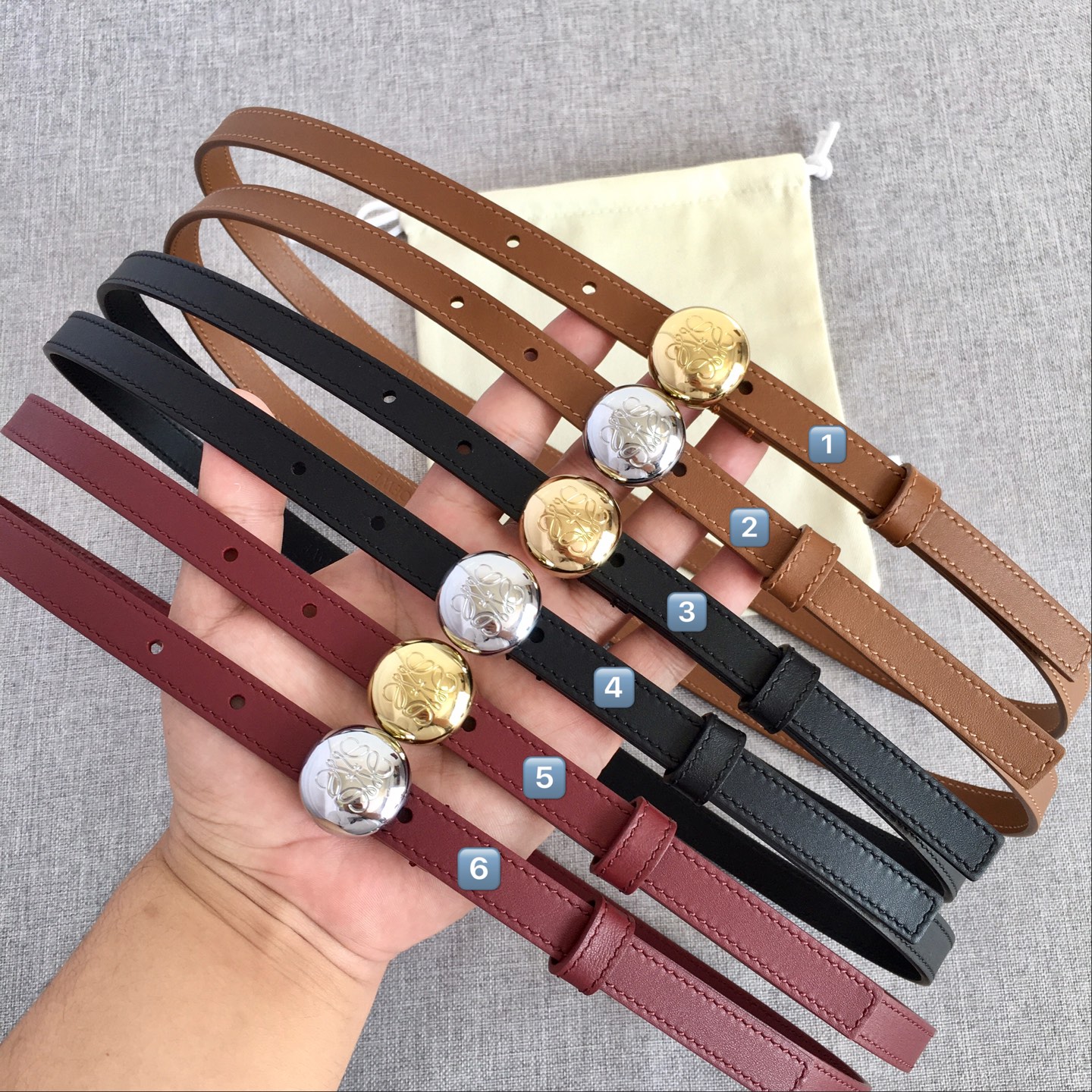 [TOP] LOEWE Leather Belt 1.5cm - 3 Colors - SHW/GHW