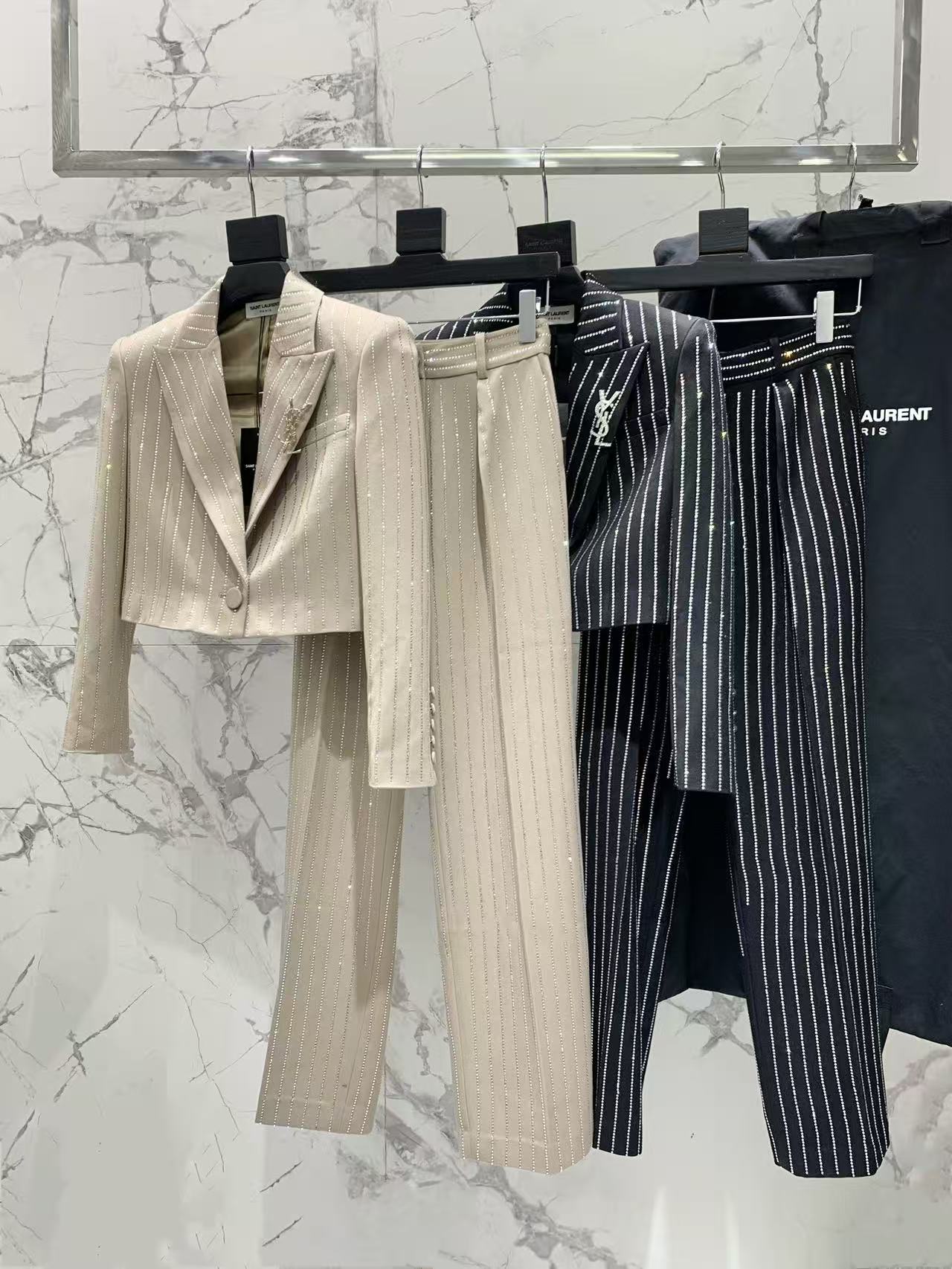 [TOP]  Yves Saint Laurent YSL Rhinestone Suit Jacket + Pants Set - 2 Colors