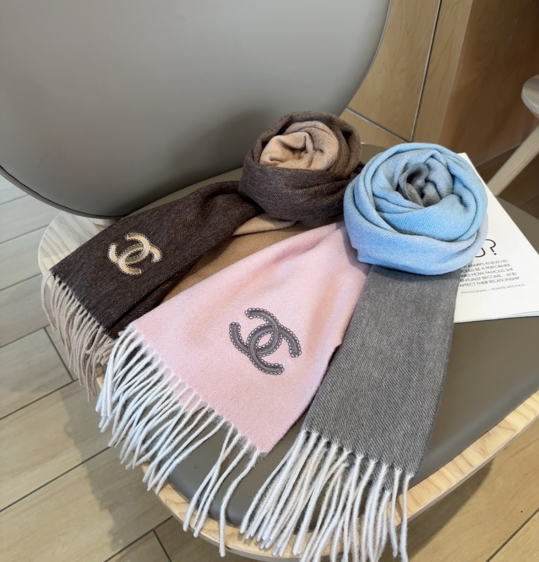 [TOP] CHANEL Cashmere  Scarf 35 x 180cm - 2 Colors