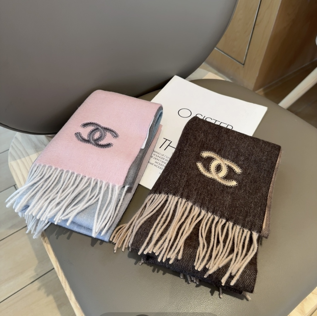 [TOP] CHANEL Cashmere  Scarf 35 x 180cm - 2 Colors