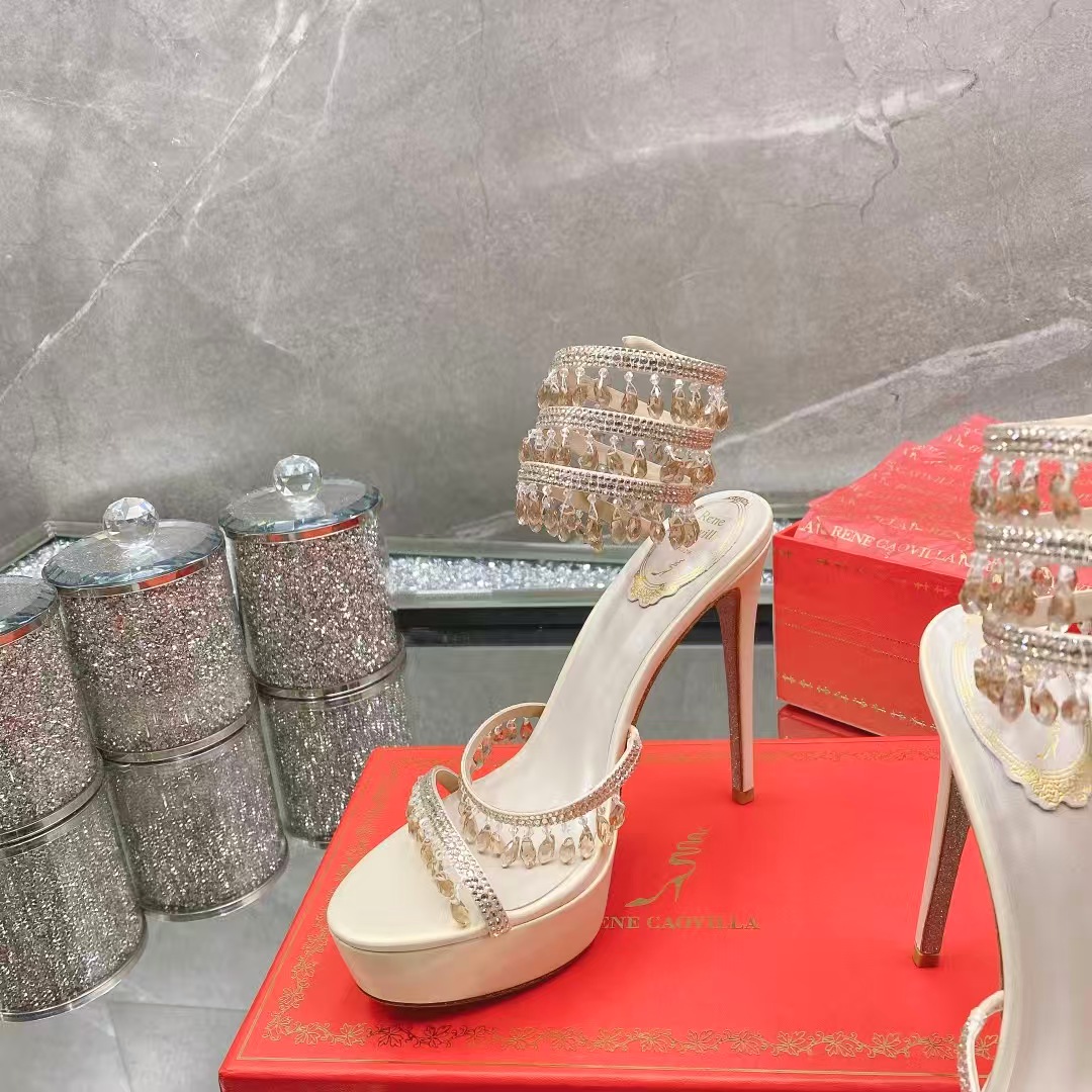 [TOP] Rene Caovilla 12.5cm RC CHANDELIER High Heels Sandals - Beige