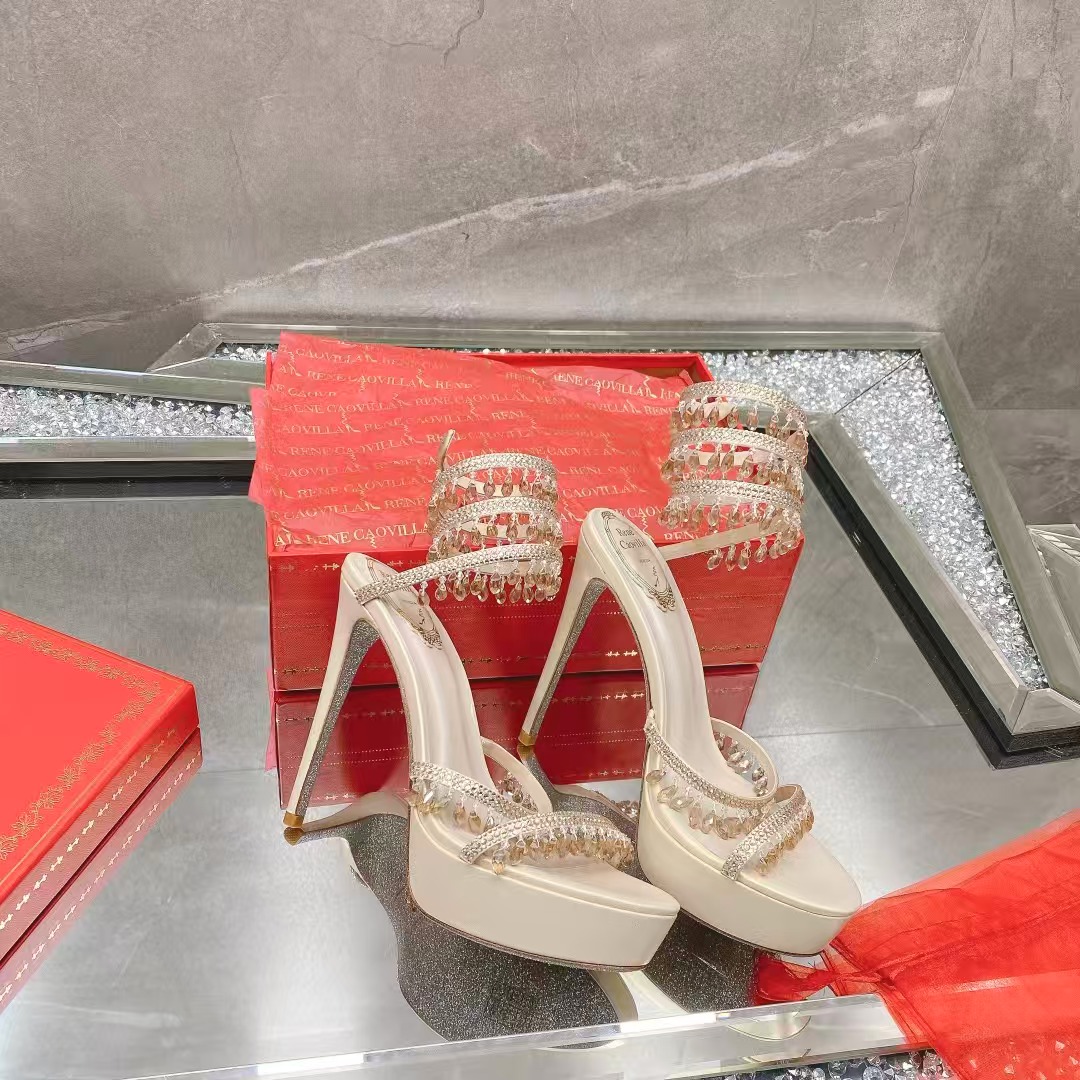 [TOP] Rene Caovilla 12.5cm RC CHANDELIER High Heels Sandals - Beige