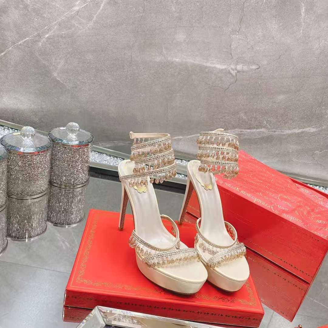 [TOP] Rene Caovilla 12.5cm RC CHANDELIER High Heels Sandals - Beige