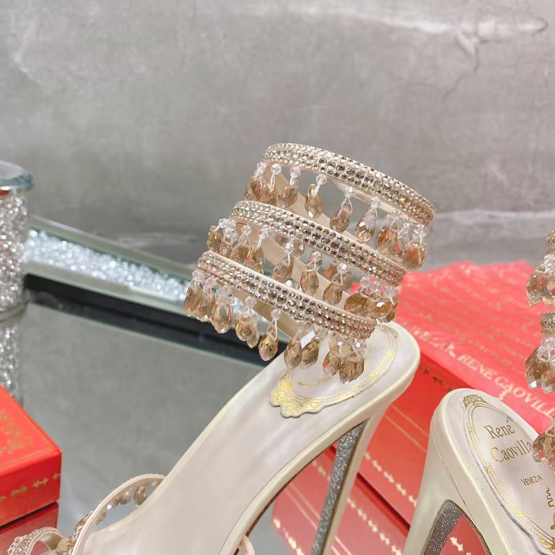 [TOP] Rene Caovilla 12.5cm RC CHANDELIER High Heels Sandals - Beige