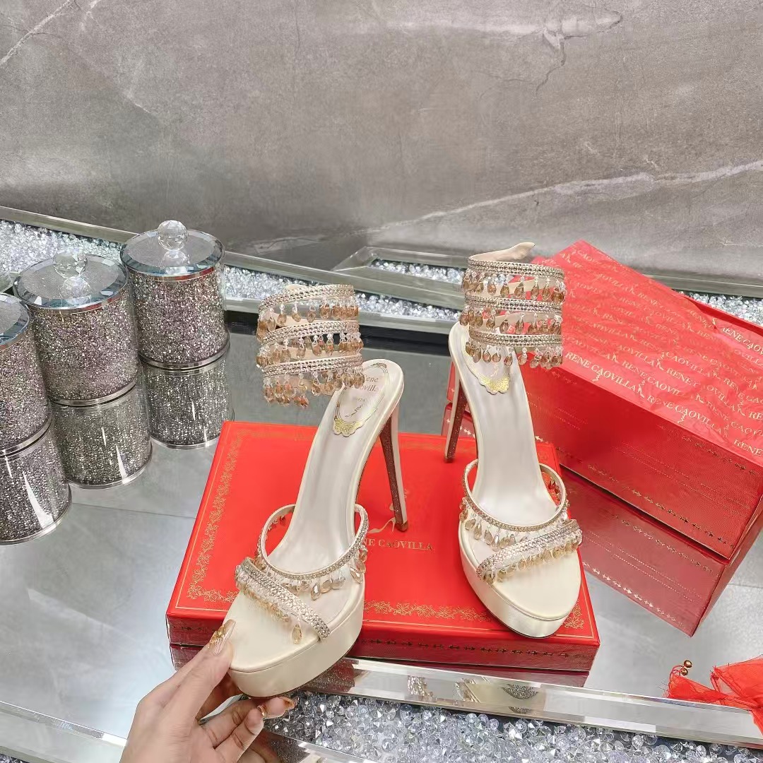 [TOP] Rene Caovilla 12.5cm RC CHANDELIER High Heels Sandals - Beige