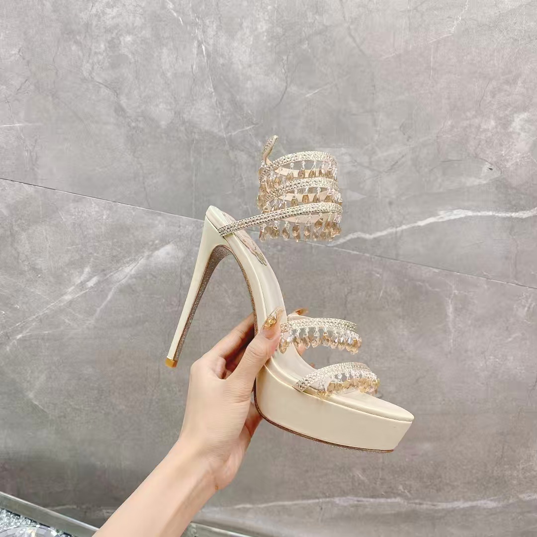 [TOP] Rene Caovilla 12.5cm RC CHANDELIER High Heels Sandals - Beige