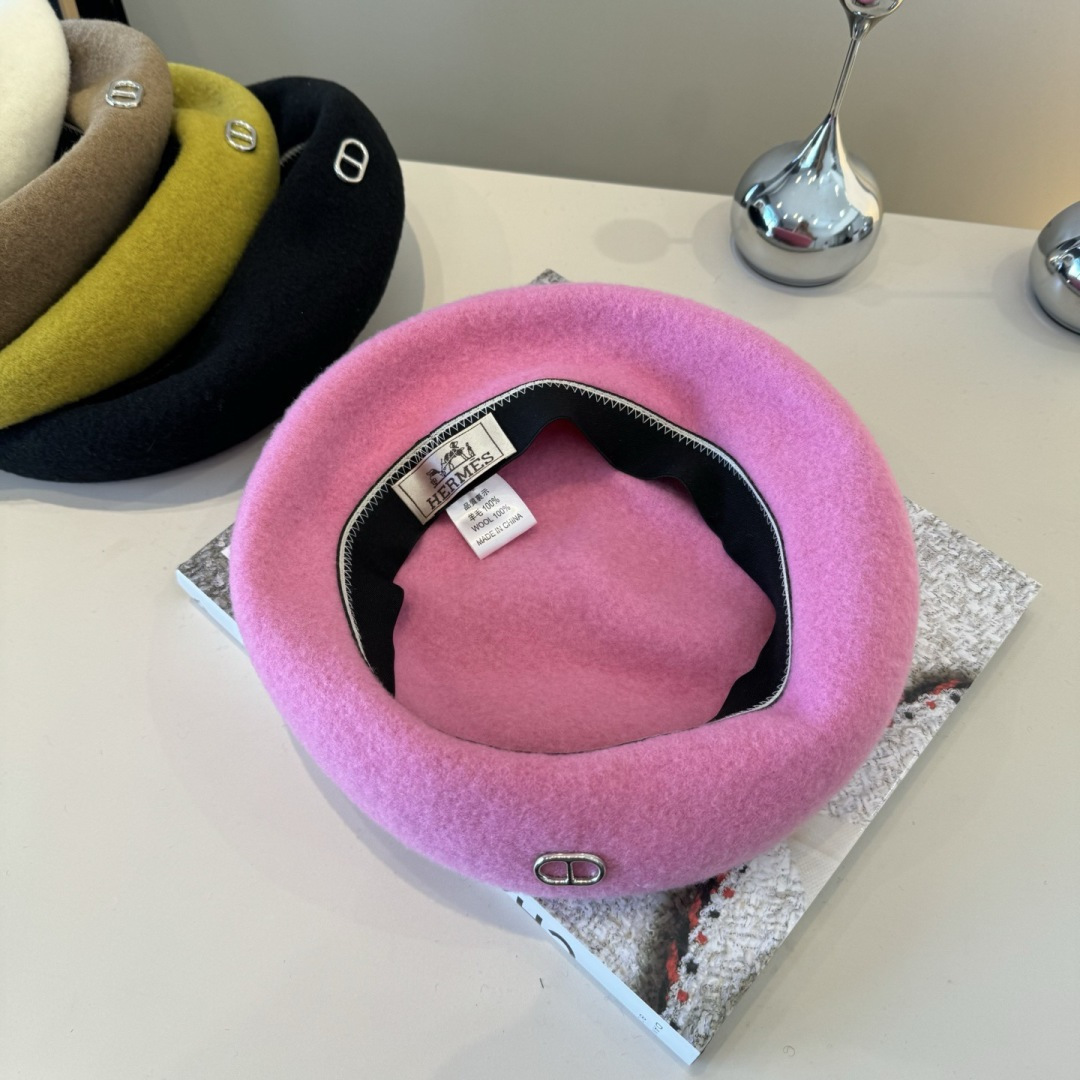 [TOP] HERMES Beret Hat - Pink