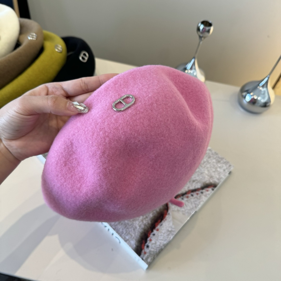 [TOP] HERMES Beret Hat - Pink
