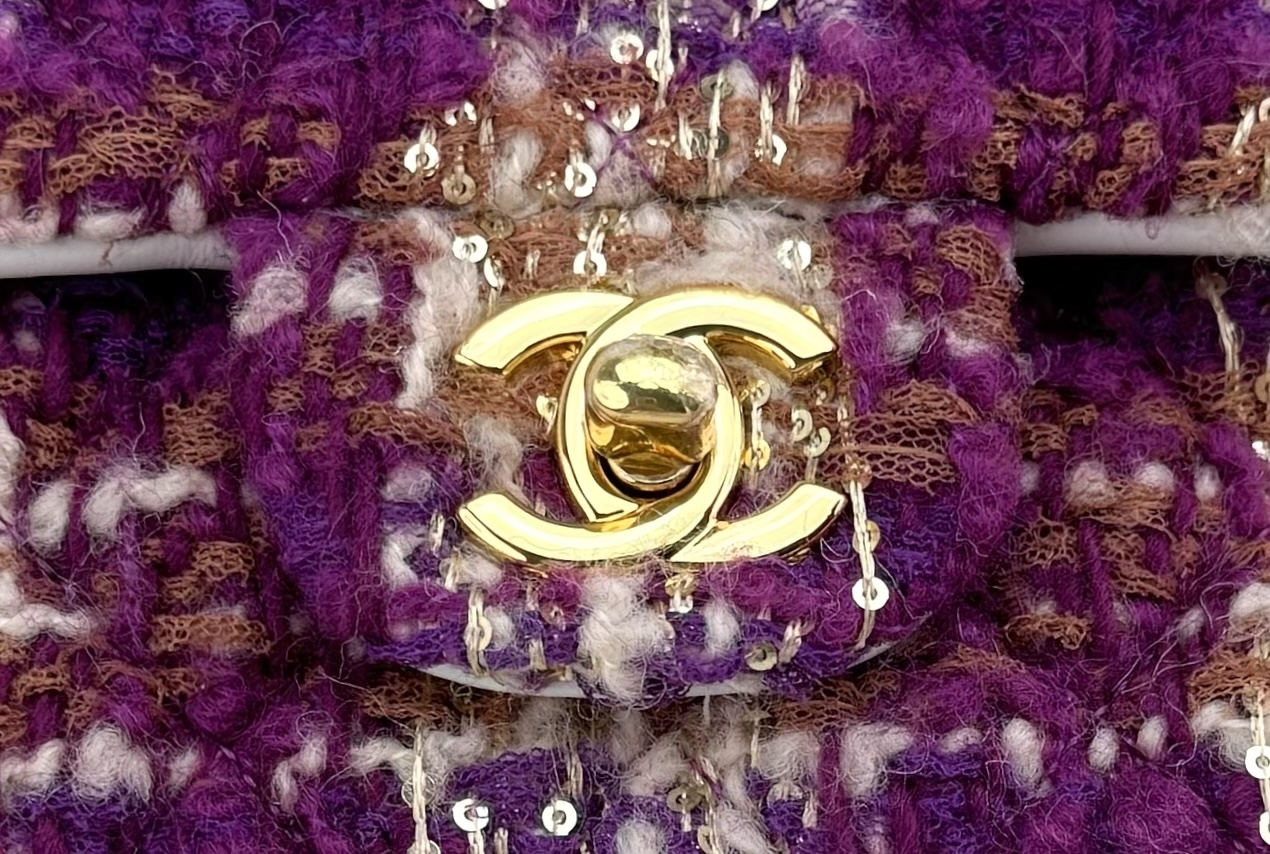 [TOP] CHANEL Wool Tweed Flap Bag 20cm/25cm - Purple