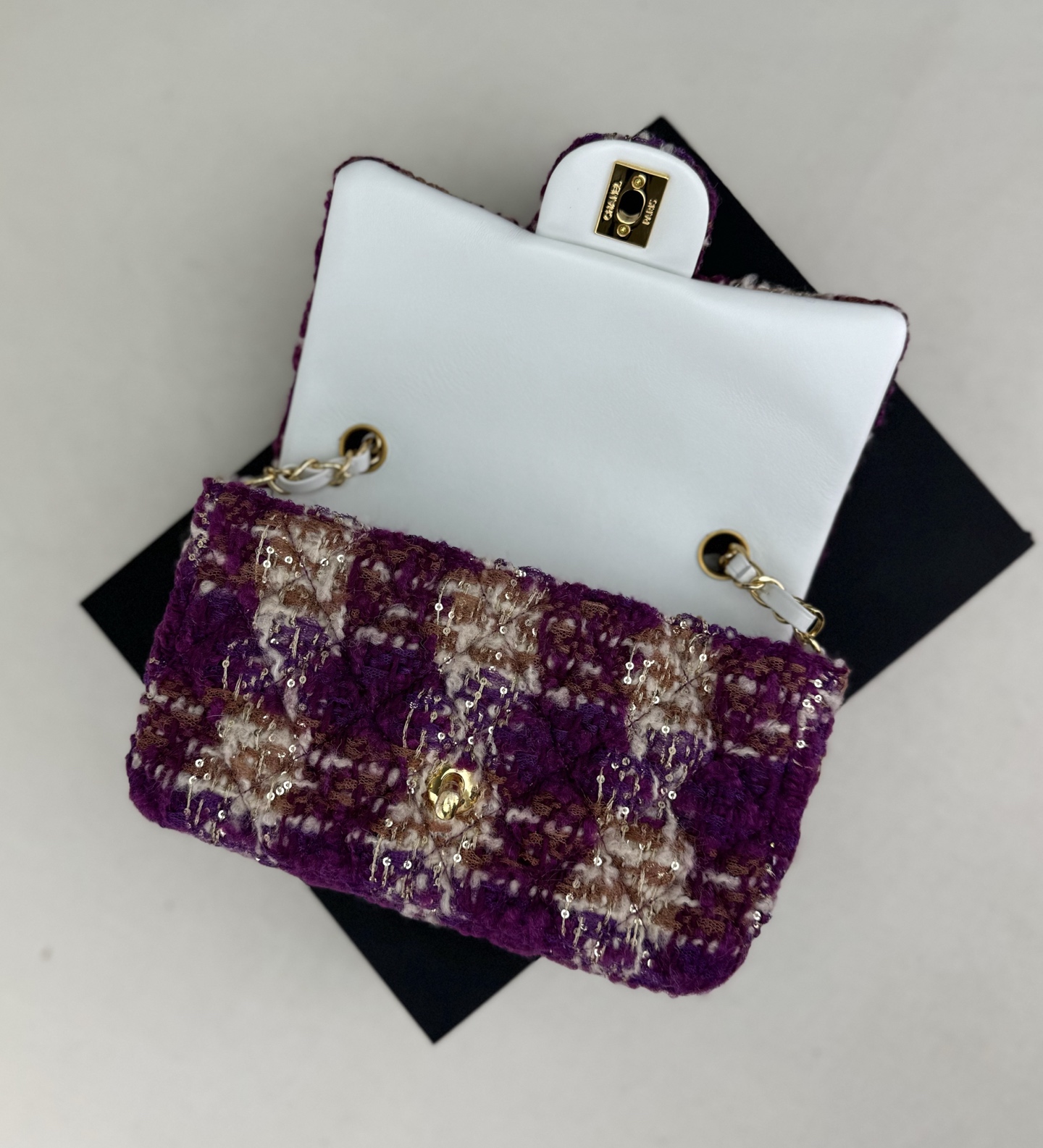 [TOP] CHANEL Wool Tweed Flap Bag 20cm/25cm - Purple