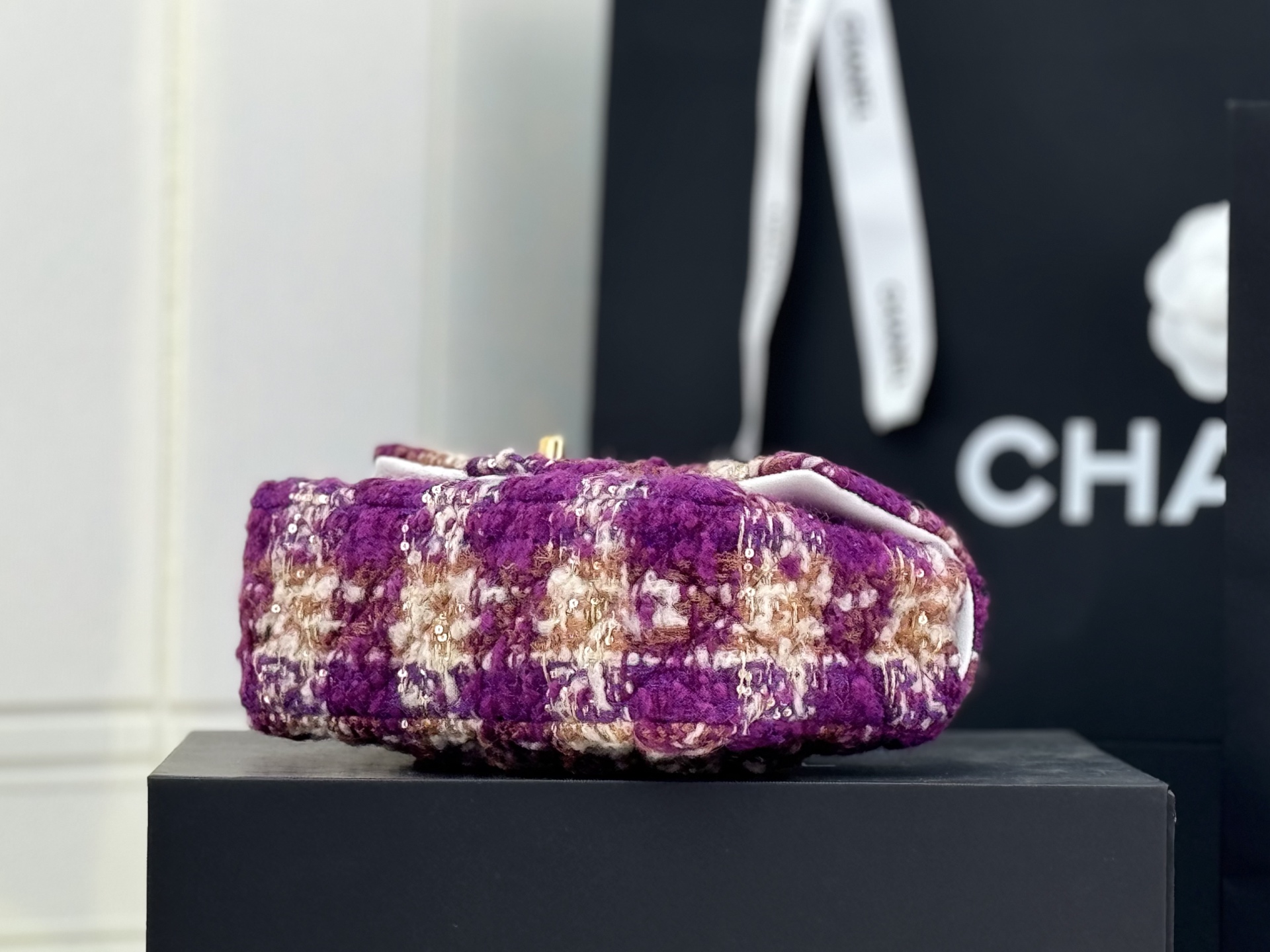 [TOP] CHANEL Wool Tweed Flap Bag 20cm/25cm - Purple
