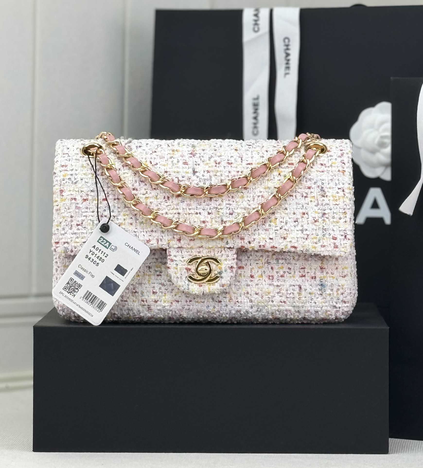 [TOP] CHANEL Wool Tweed Flap Bag 20cm/25cm - Pink and Beige