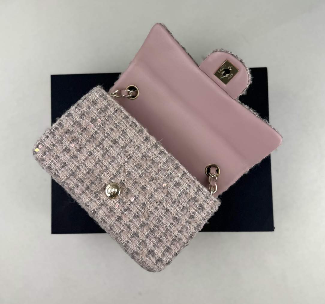 [TOP] CHANEL Wool Tweed Flap Bag 20cm/25cm - Pink and Gray