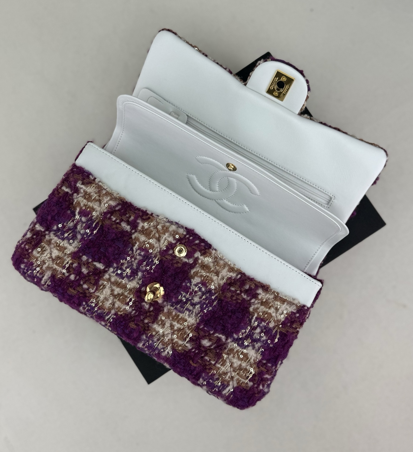 [TOP] CHANEL Wool Tweed Flap Bag 20cm/25cm - Purple