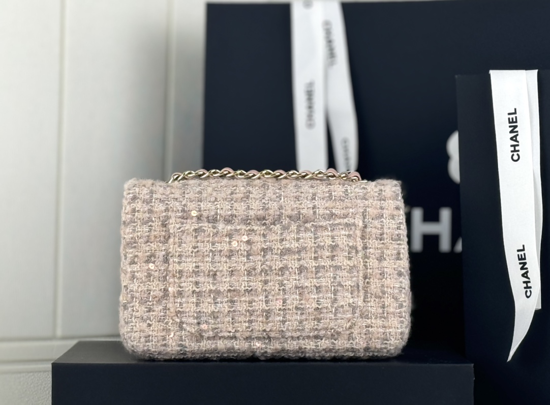 [TOP] CHANEL Wool Tweed Flap Bag 20cm/25cm - Pink and Gray