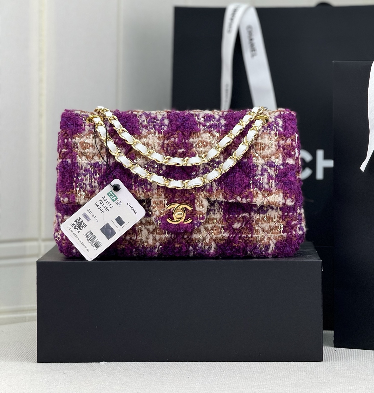 [TOP] CHANEL Wool Tweed Flap Bag 20cm/25cm - Purple
