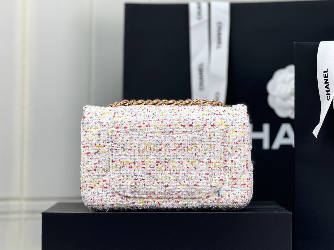 [TOP] CHANEL Wool Tweed Flap Bag 20cm/25cm - Pink and Beige