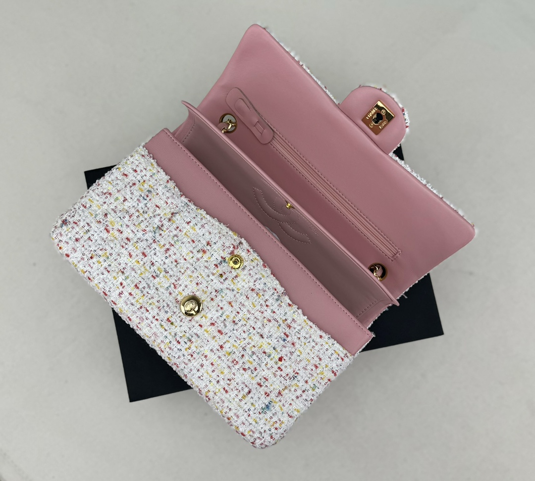 [TOP] CHANEL Wool Tweed Flap Bag 20cm/25cm - Pink and Beige