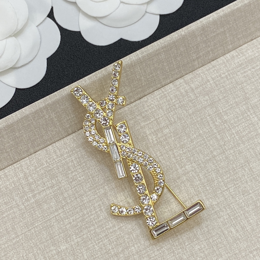 [TOP] Yves Saint Laurent YSL Brooch  - Gold