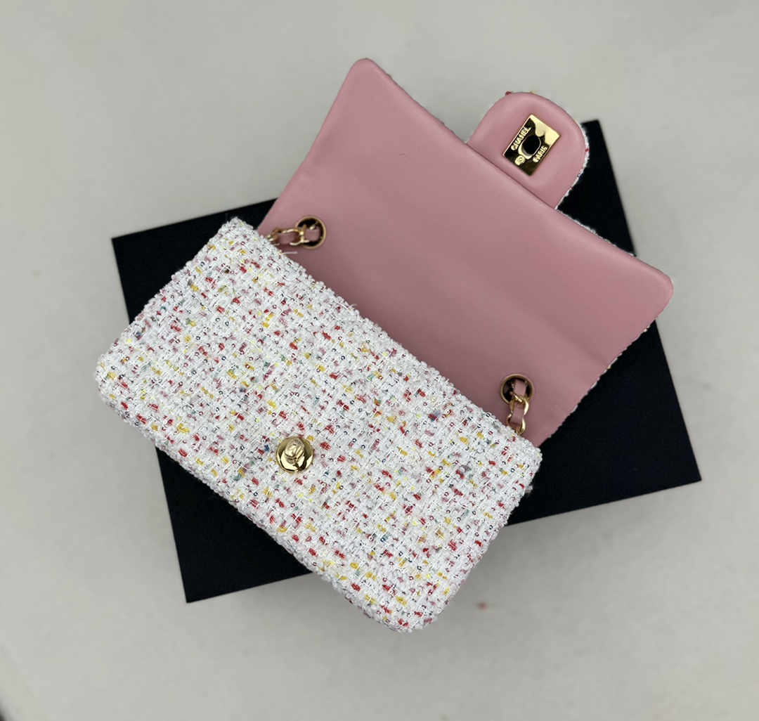[TOP] CHANEL Wool Tweed Flap Bag 20cm/25cm - Pink and Beige