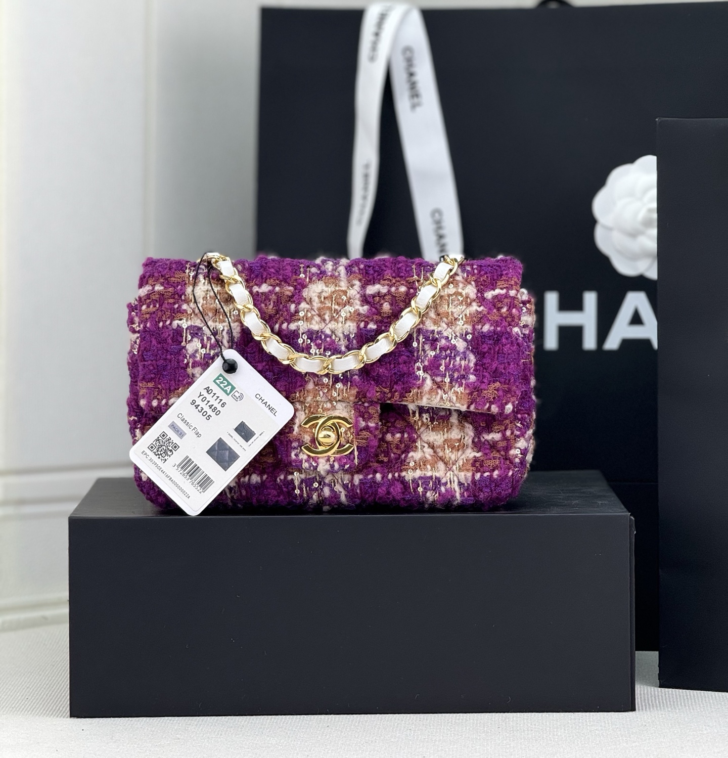 [TOP] CHANEL Wool Tweed Flap Bag 20cm/25cm - Purple