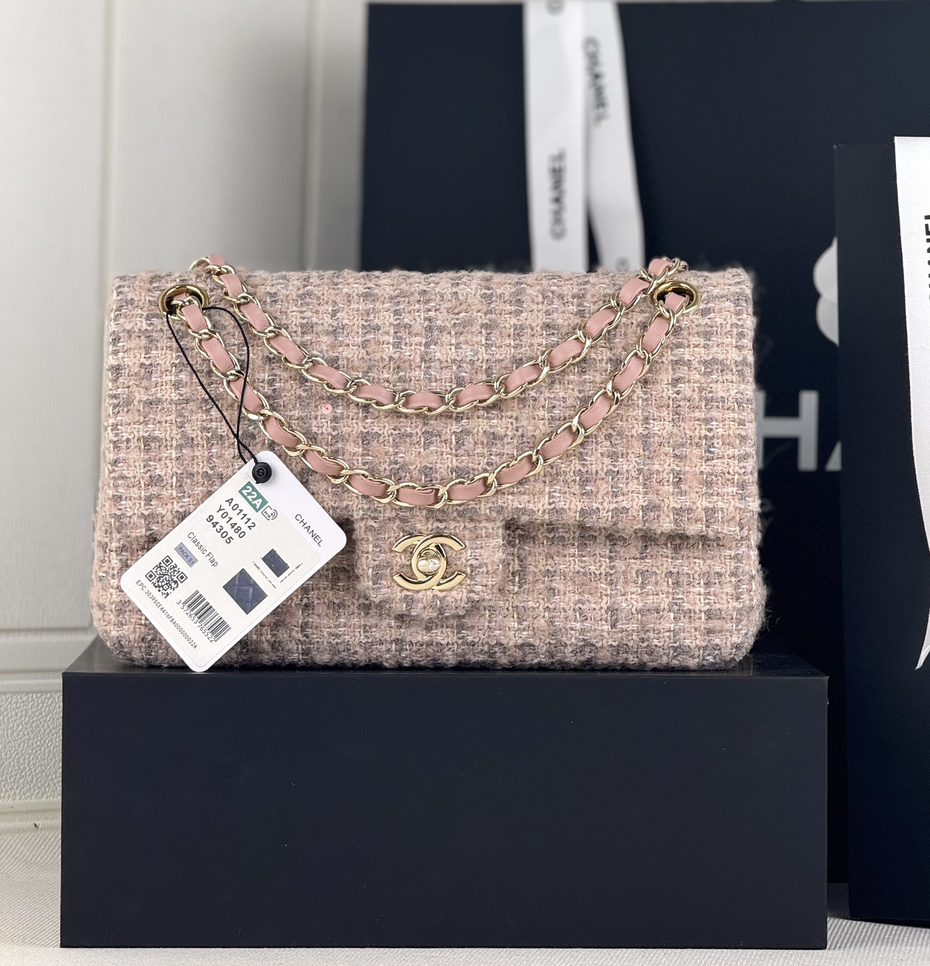 [TOP] CHANEL Wool Tweed Flap Bag 20cm/25cm - Pink and Gray