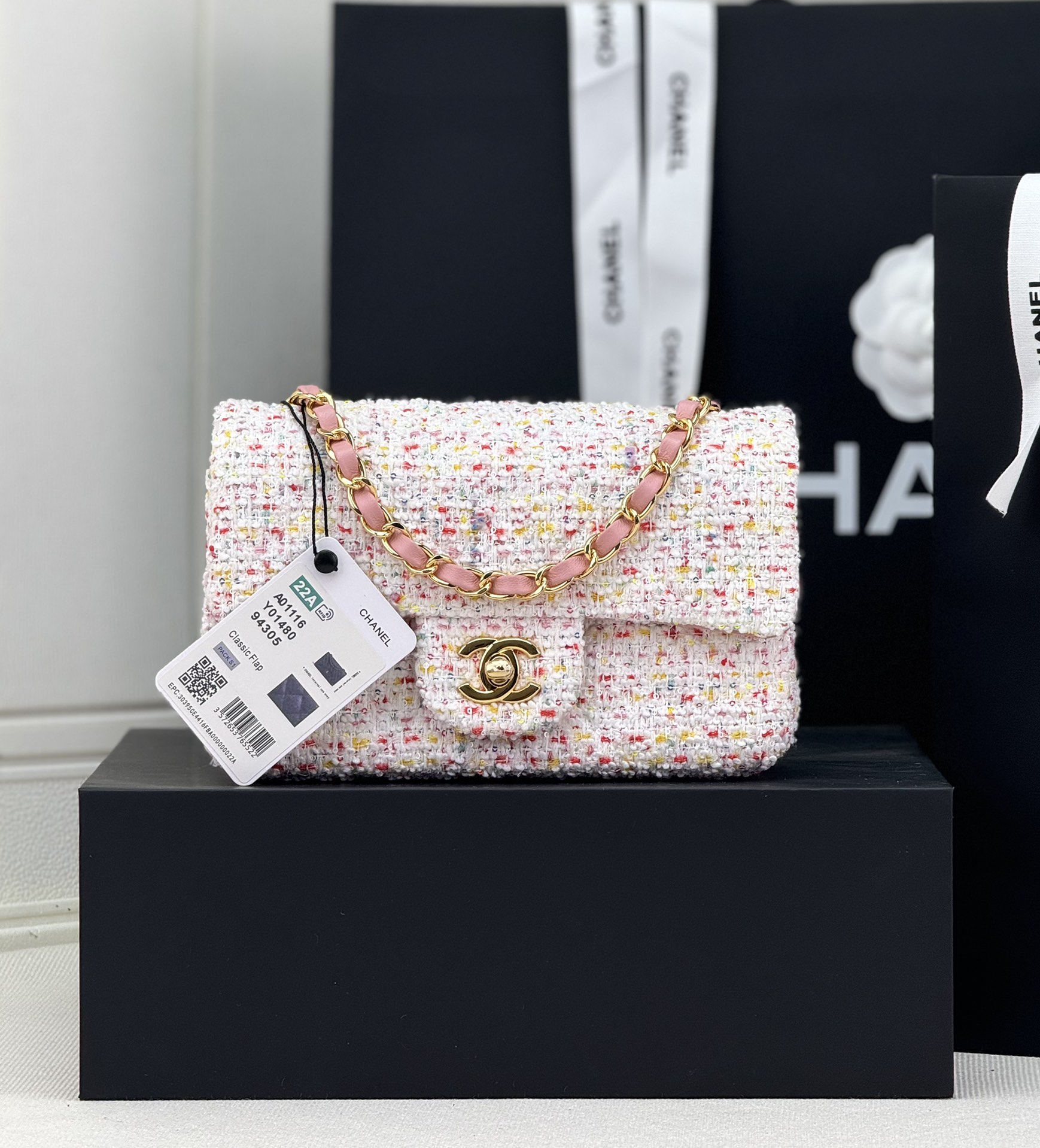 [TOP] CHANEL Wool Tweed Flap Bag 20cm/25cm - Pink and Beige