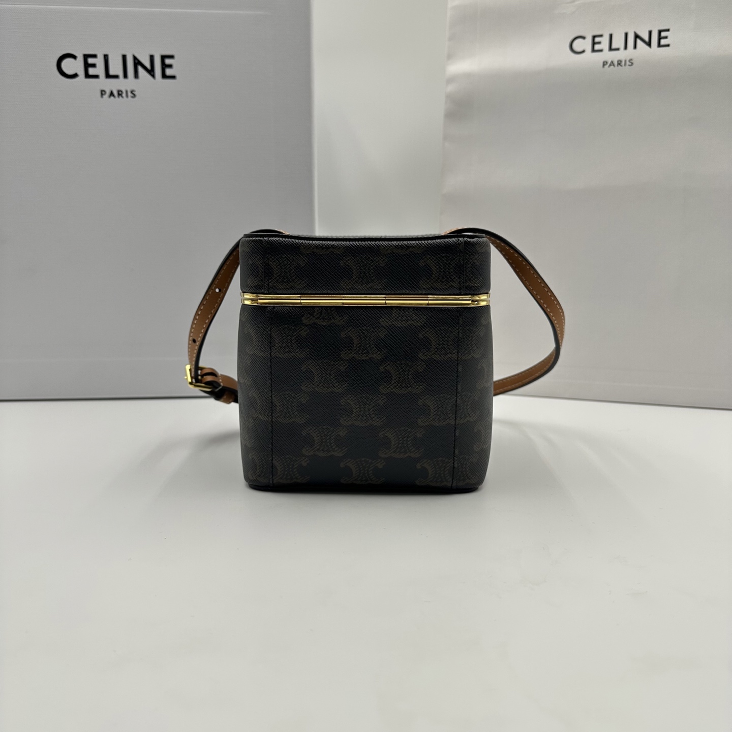 [TOP] CELINE TRIOMPHE FRAME Bag 12.5x12.5x12.5cm - Brown