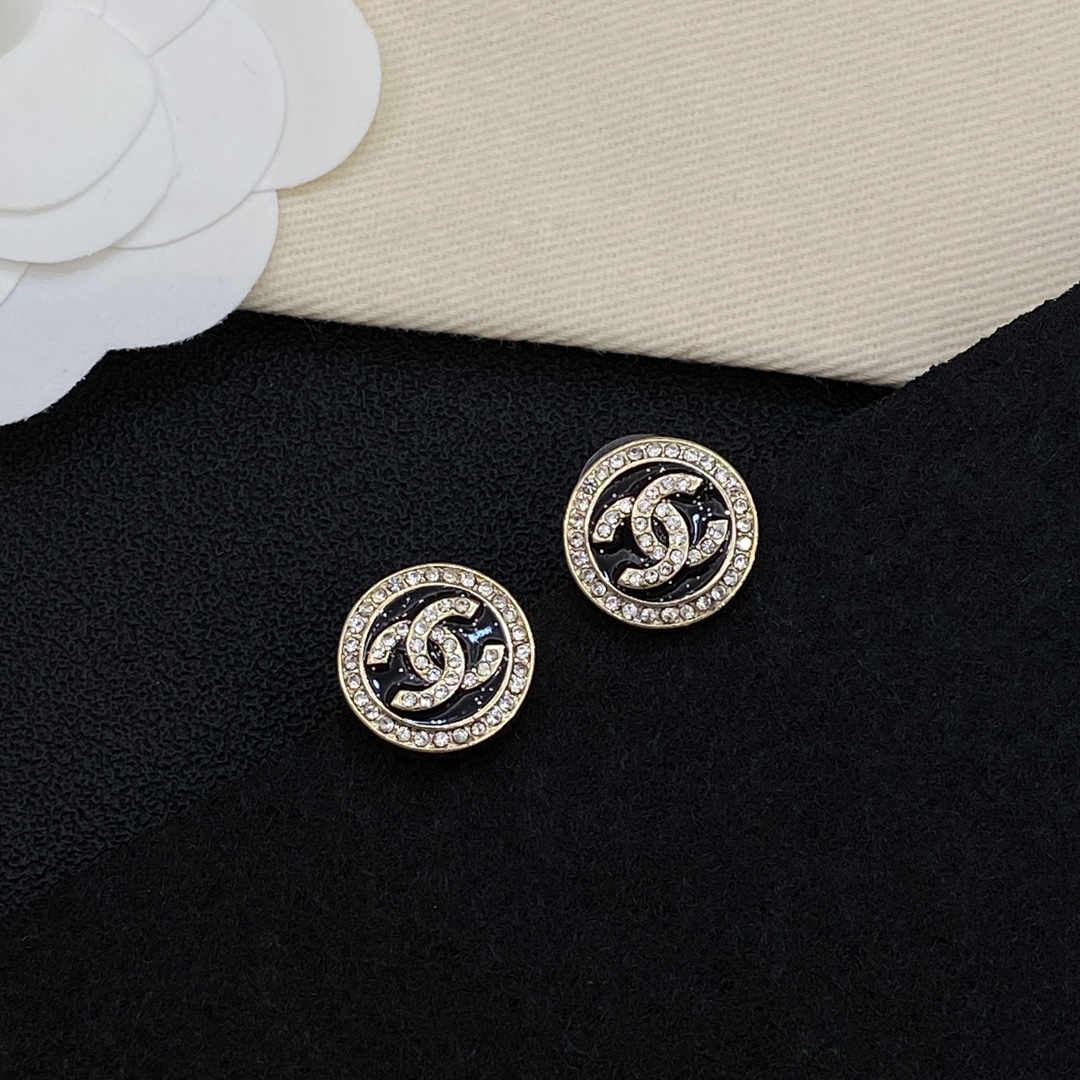 [TOP] CHANEL CC Diamonds Earrings - Gold