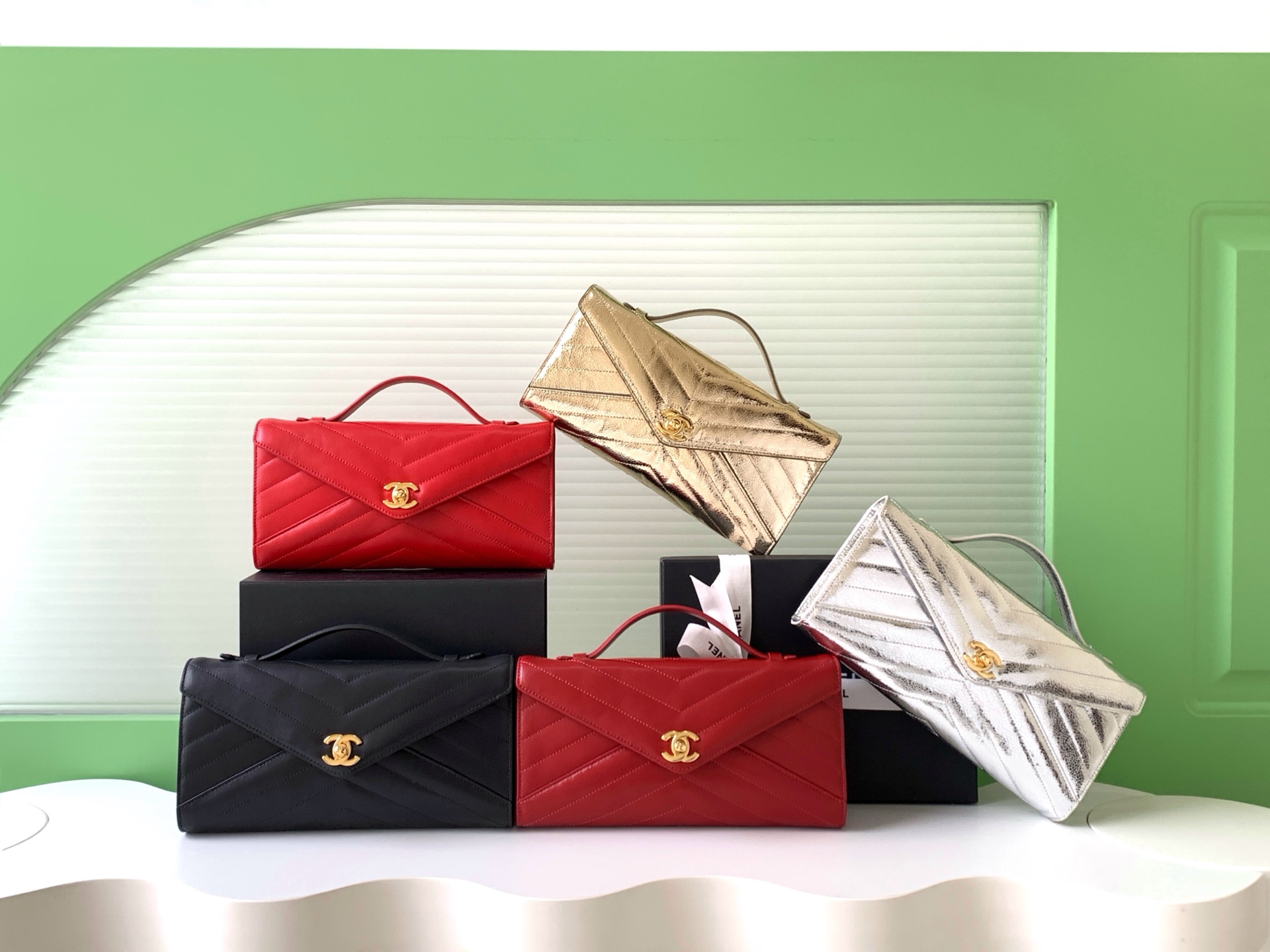 [TOP] CHANEL Envelope Handbag 10-26-5CM - 5 Colors