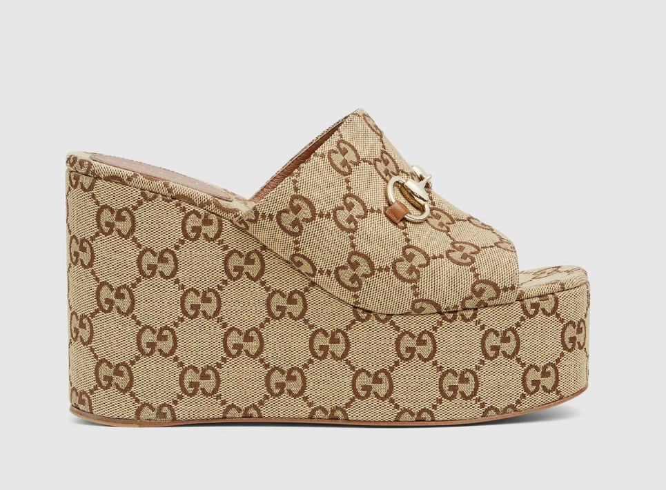 [TOP] GUCCI Wedge Sandal with Horsebit - Brown