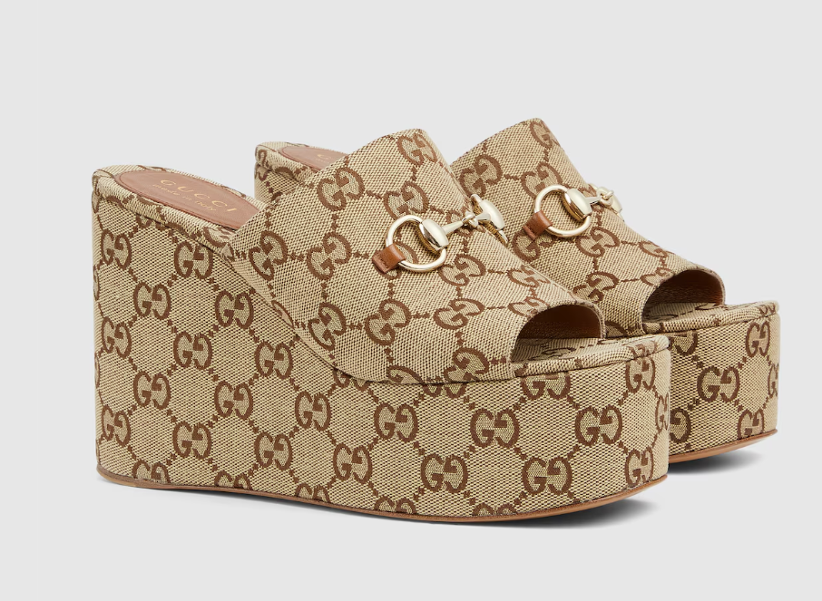 [TOP] GUCCI Wedge Sandal with Horsebit - Brown