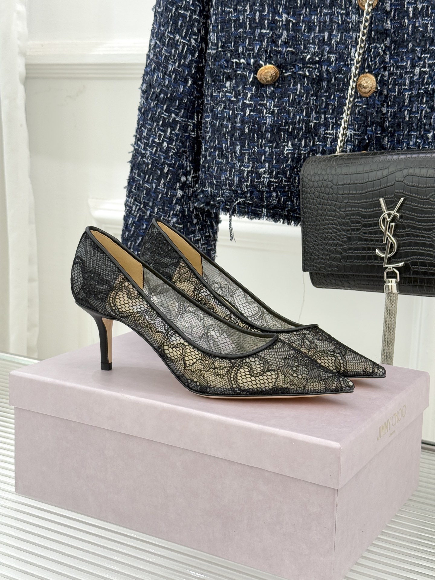 [TOP] Jimmy Choo 6.5cm/8.5cm Lace Pumps - 3 Color