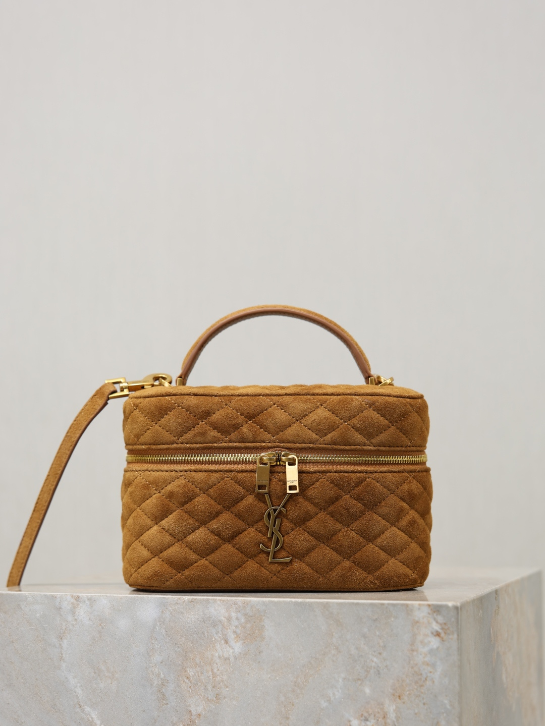 [TOP] Yves Saint Laurent YSL Gaby Mini Suede Makeup Bag 18x11x6.5cm - Brown&GWH