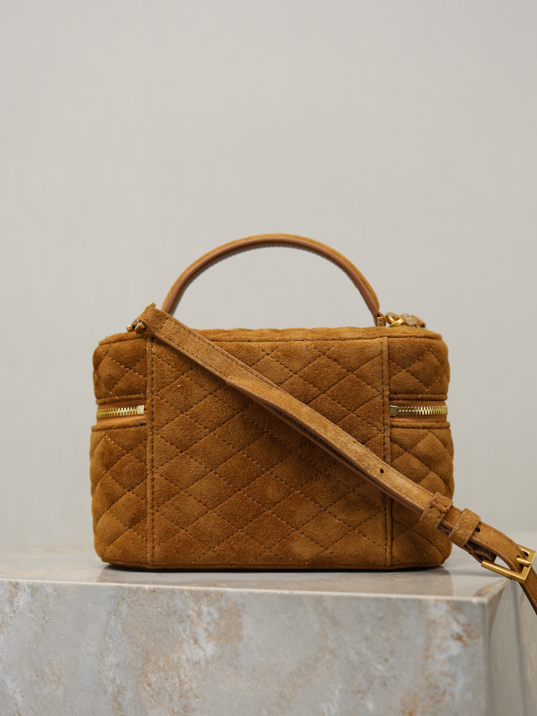 [TOP] Yves Saint Laurent YSL Gaby Mini Suede Makeup Bag 18x11x6.5cm - Brown&GWH