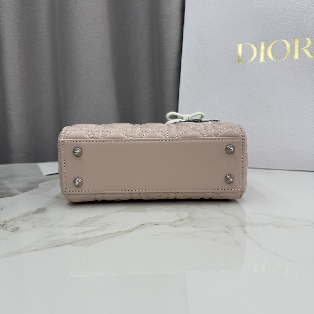 [TOP] Christian Dior Lady Dior Bag with Bow 17x15x7/20x17x8cm - Pink and White - 711 Luxury