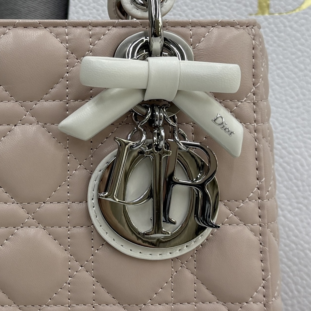 [TOP] Christian Dior Lady Dior Bag with Bow 17x15x7/20x17x8cm - Pink and White - 711 Luxury