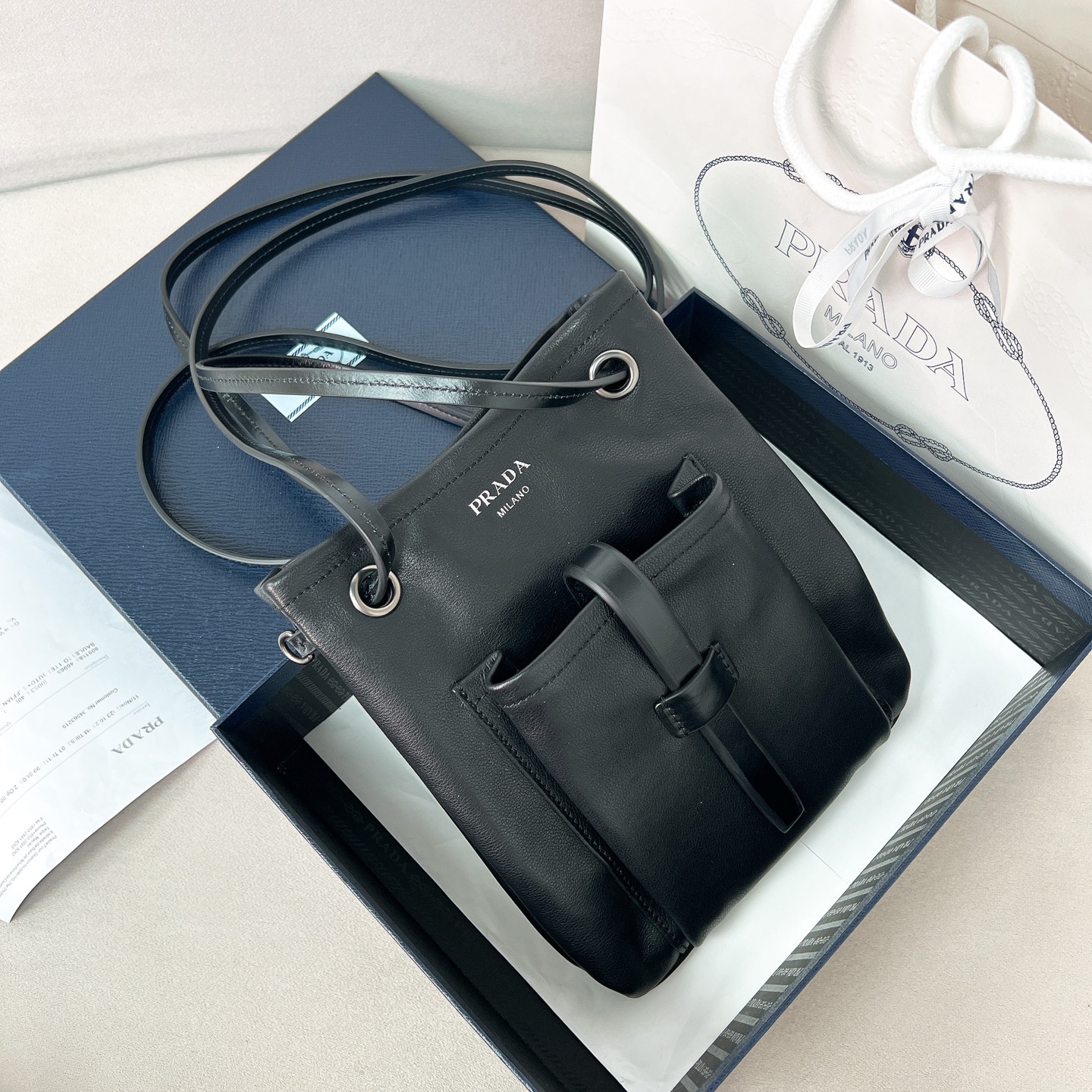 [TOP] PRADA Cowhide Tote  Bag 39x33CM /25x24CM - Black