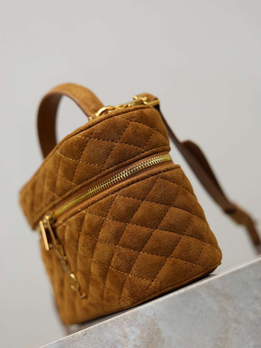[TOP] Yves Saint Laurent YSL Gaby Mini Suede Makeup Bag 18x11x6.5cm - Brown&GWH