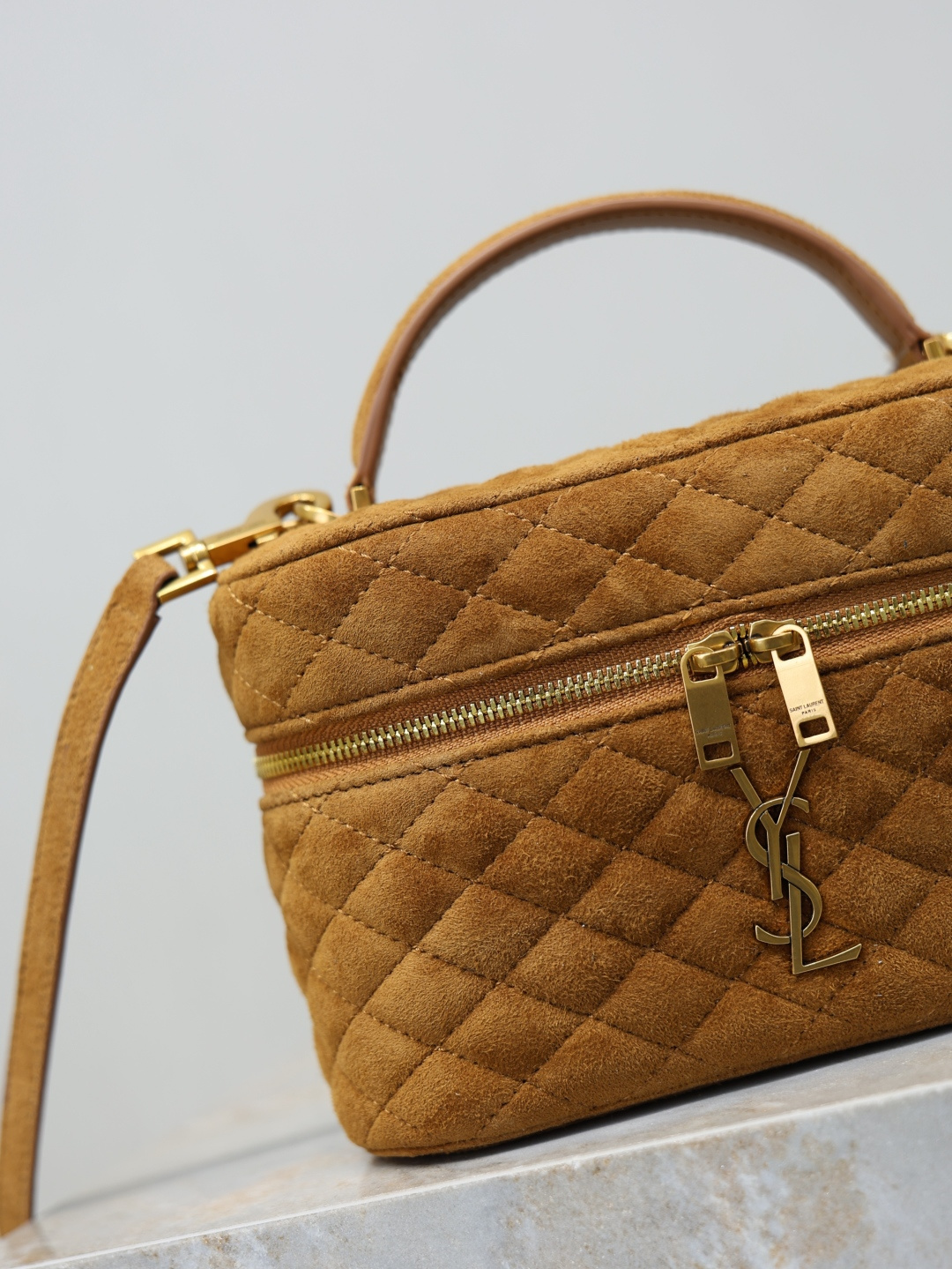 [TOP] Yves Saint Laurent YSL Gaby Mini Suede Makeup Bag 18x11x6.5cm - Brown&GWH