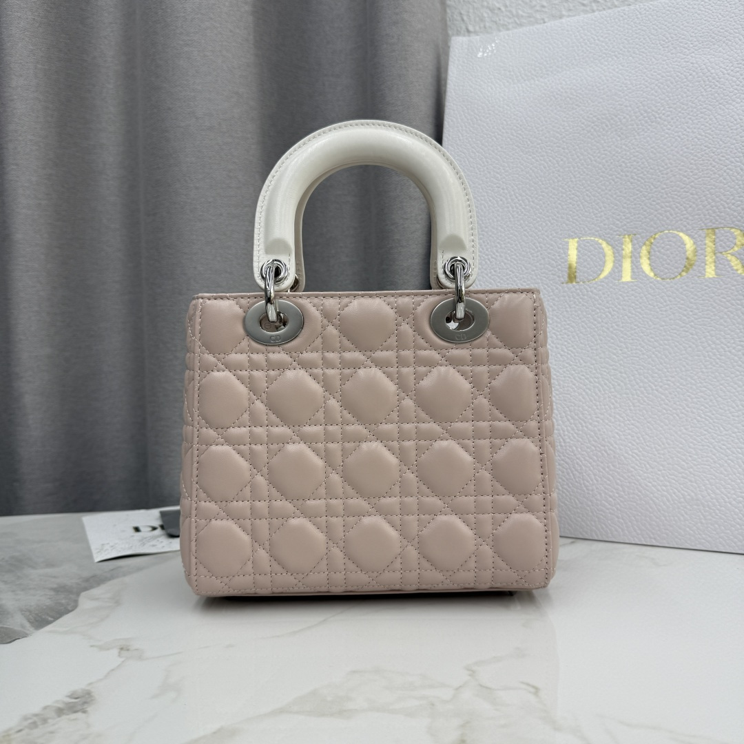 [TOP] Christian Dior Lady Dior Bag with Bow 17x15x7/20x17x8cm - Pink and White - 711 Luxury