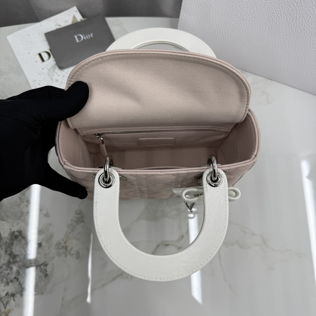 [TOP] Christian Dior Lady Dior Bag with Bow 17x15x7/20x17x8cm - Pink and White - 711 Luxury