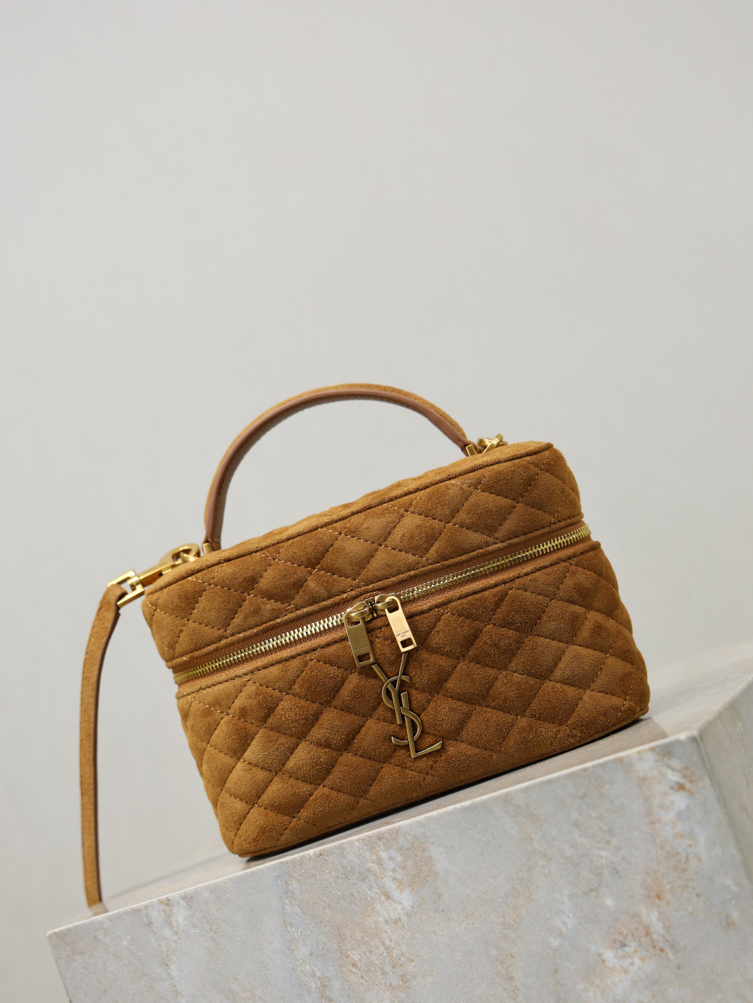 [TOP] Yves Saint Laurent YSL Gaby Mini Suede Makeup Bag 18x11x6.5cm - Brown&GWH