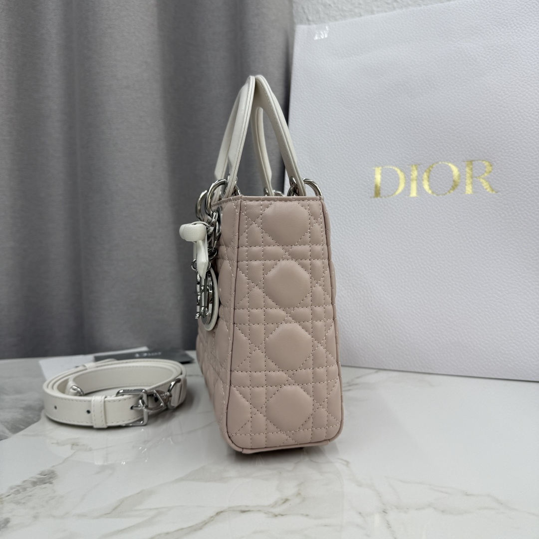 [TOP] Christian Dior Lady Dior Bag with Bow 17x15x7/20x17x8cm - Pink and White - 711 Luxury