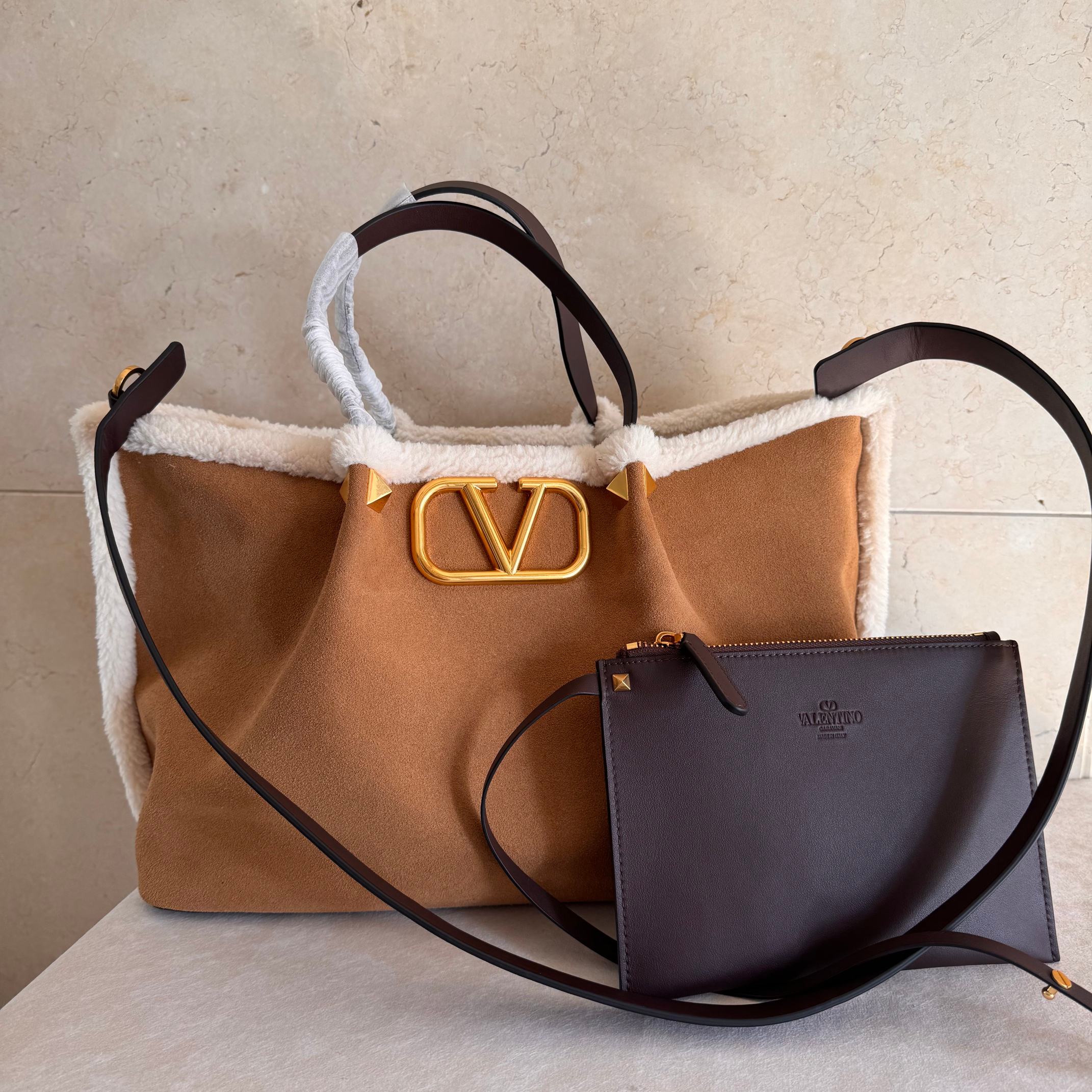 [TOP] VALENTINO Tote Bag 25x18x12cm/35x25x17cm - Brown