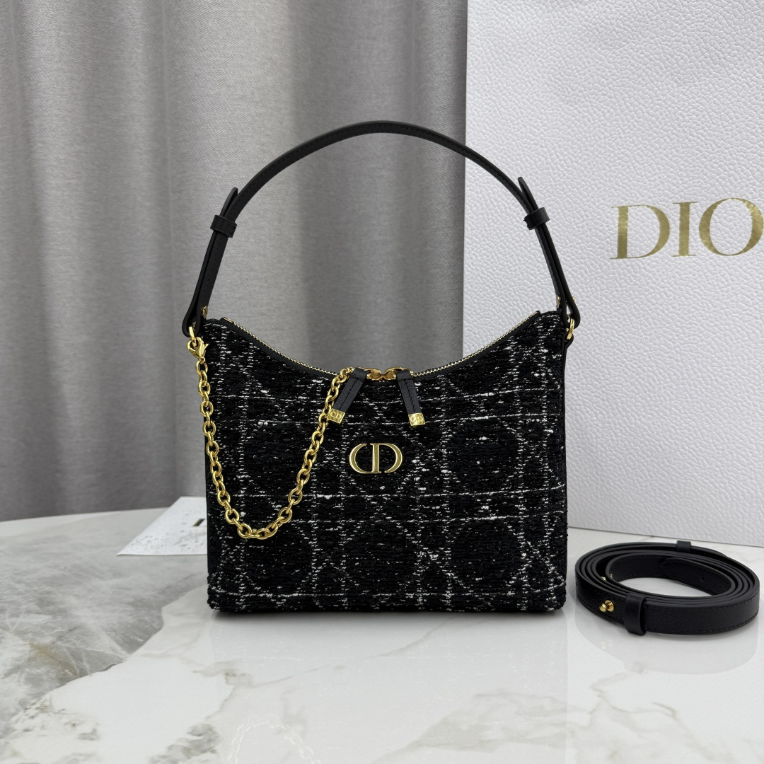 [TOP] Christian Dior Miss Caro Diorling Mini Bag with Chain 21x17x7cm - Black