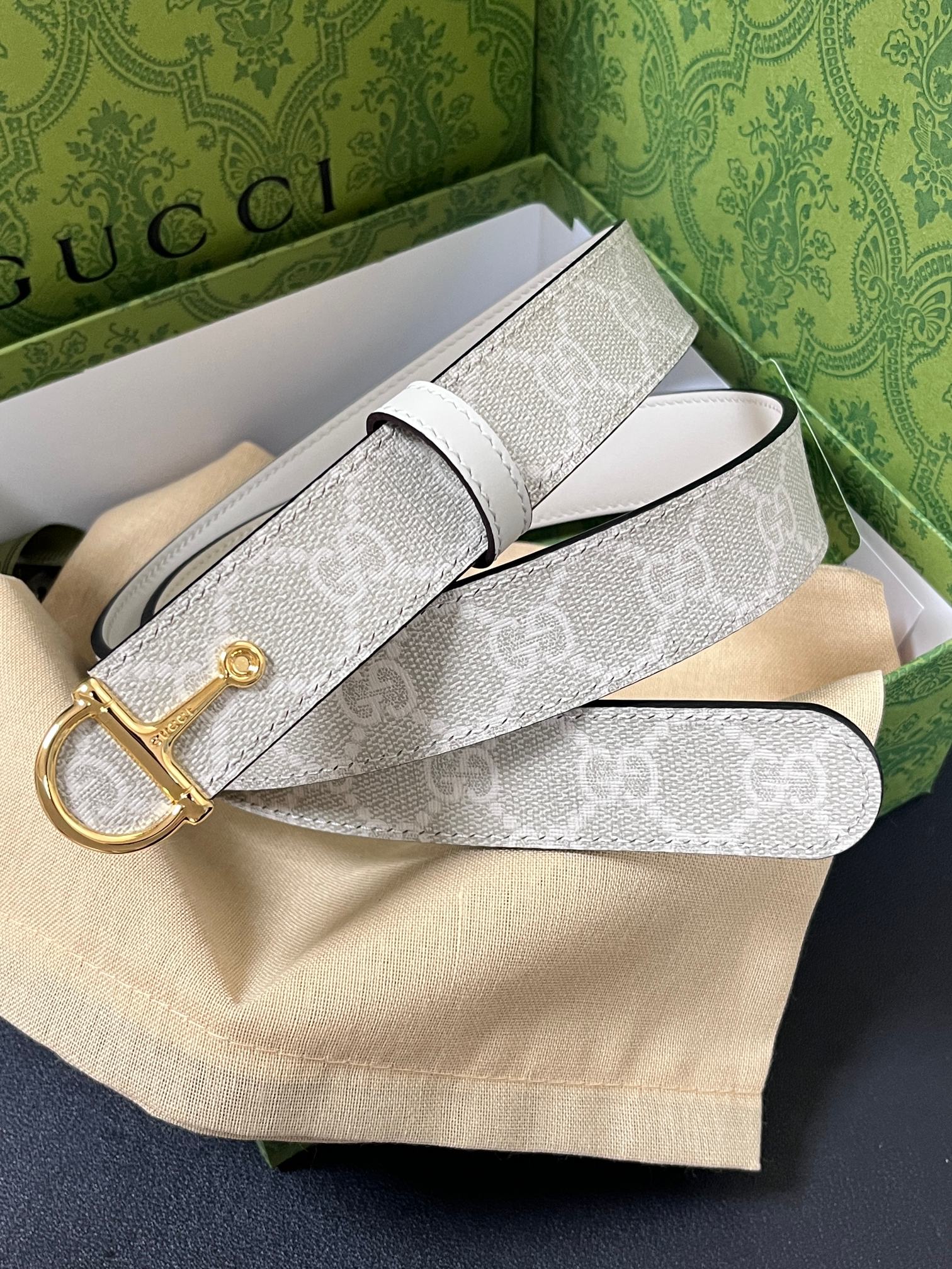 [TOP] GUCCI Classic Leather Belt - 3.0cm - White