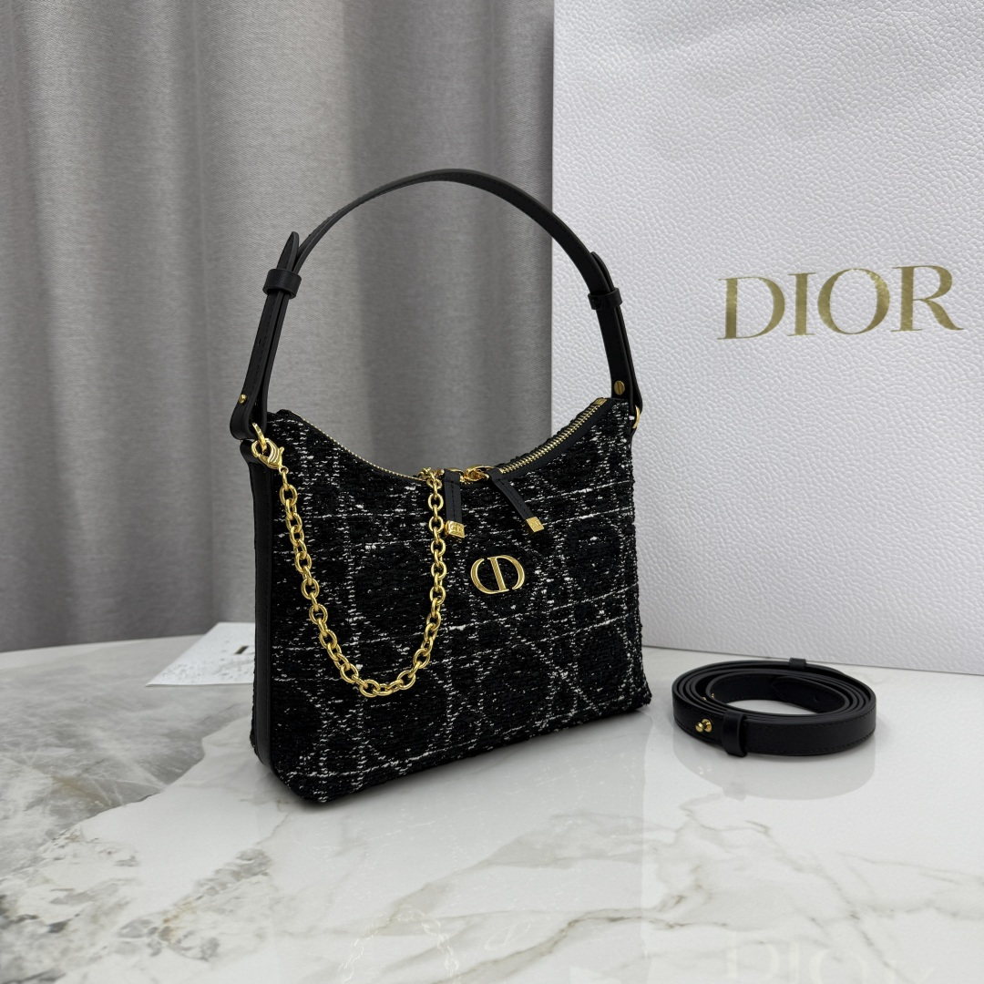 [TOP] Christian Dior Miss Caro Diorling Mini Bag with Chain 21x17x7cm - Black
