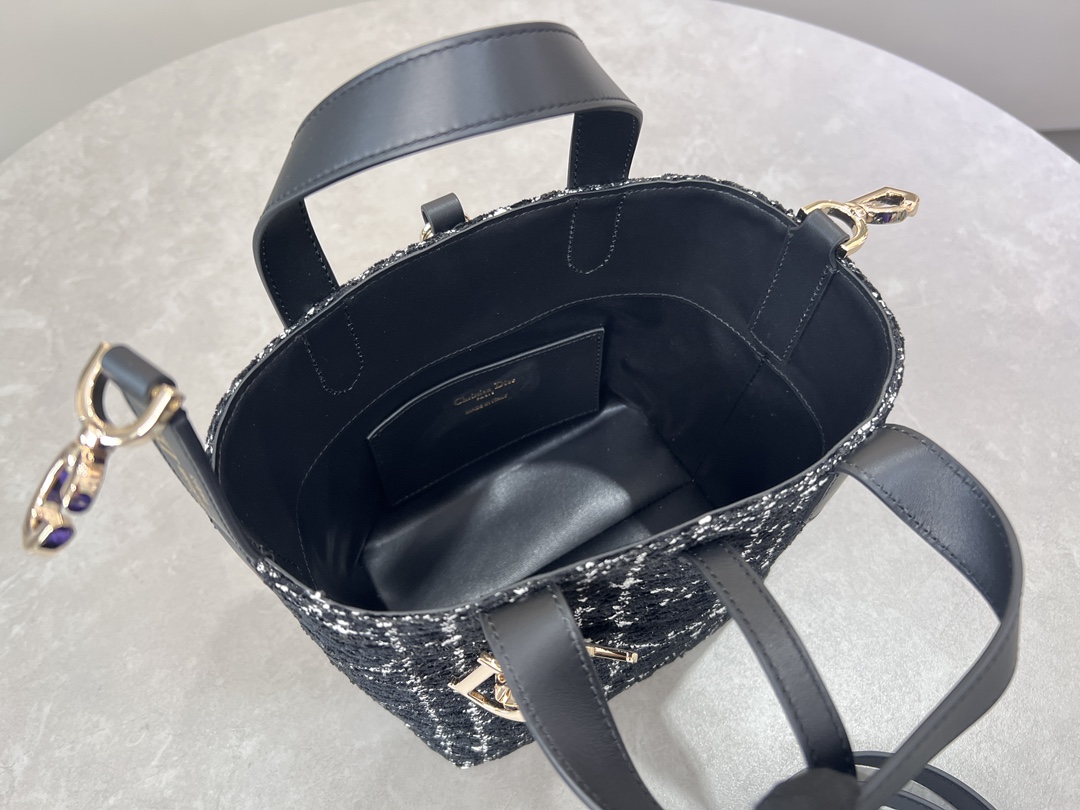 [TOP] Christian Dior Toujours Bag Tweed 16x18x12cm/23x25x11cm - Black